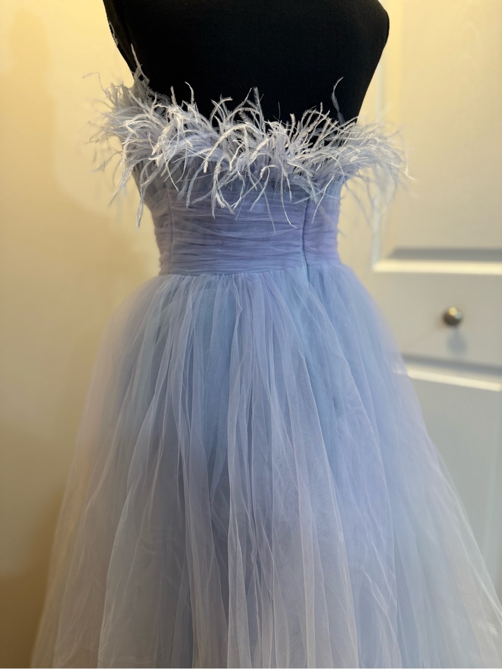 MAC DUGGAL Feather Trim Tulle Gown in Light Blue OMBRÉ - Picture 7 of 7